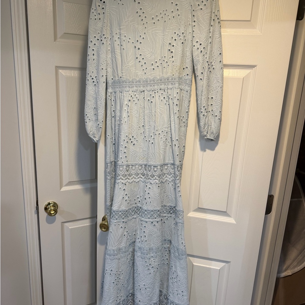 ANTONIO MELANI Light Blue Long Sleeve Lace Dress